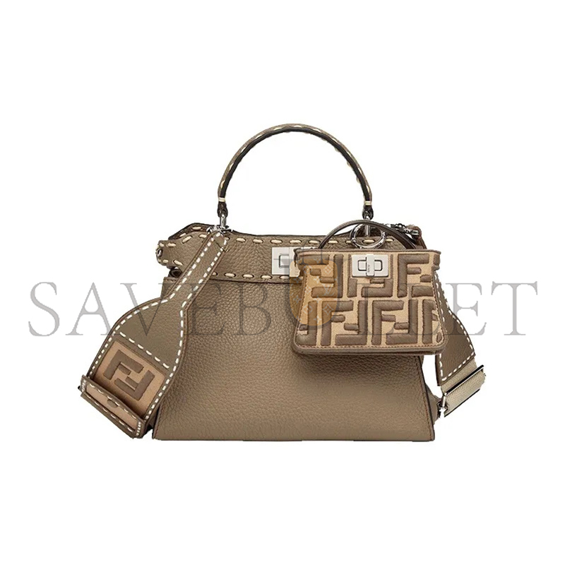 F**di canvas vitello volanato ff embroidered pico peekaboo charm sand tartufo 7ar993ahwgf1f2u (13*10*5cm)